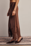 Alora Lace Hem Satin Skirt (Mocha or Slate Blue)