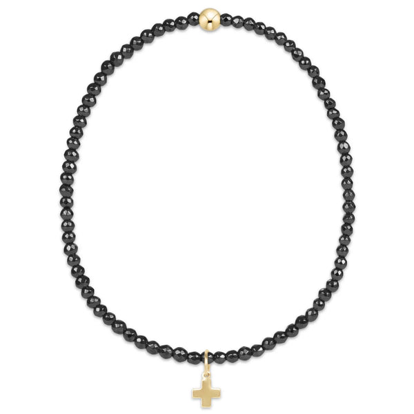 enewton | Faceted Hematite Signature Cross Gold Charm