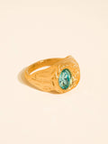 Frostine 18K Gold Non-Tarnish Blue CZ Signet Ring