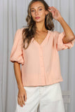 Bubble Sleeve 100%Cotton Blouse Top (Sage or Salmon)