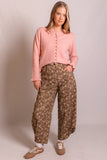 Cotton-Twill Printed Floral Barrel Pants