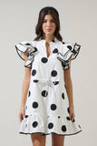 Randal Polka Dot Ruffle Shift Mini Dress