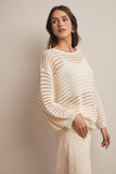Open-Knit Sweater Top (Coral, Blue, Ivory)