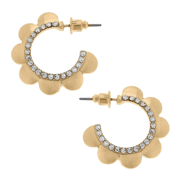 Caroline Pavé Scalloped Hoop Earrings in Worn Gold