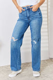 Judy Blue Full Size High Waist Distressed Straight-Leg Jeans (exclusively online)