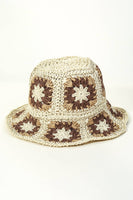 Squared Flower Pattern Knit Bucket Hat