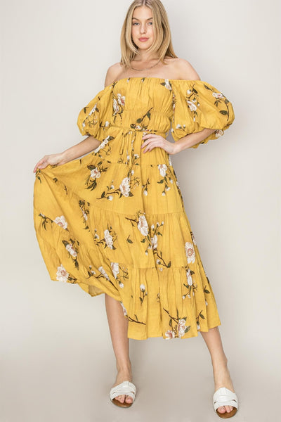 Coralee Puff-sleeve Midi Dress (website exclusive)