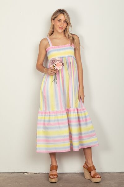 Striped Woven Smocked Midi Dress (website only)