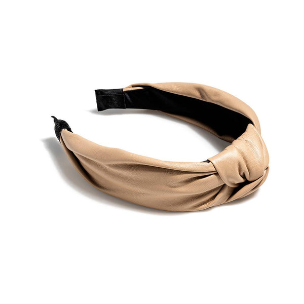 KNOTTED FAUX LEATHER HEADBAND, CREAM