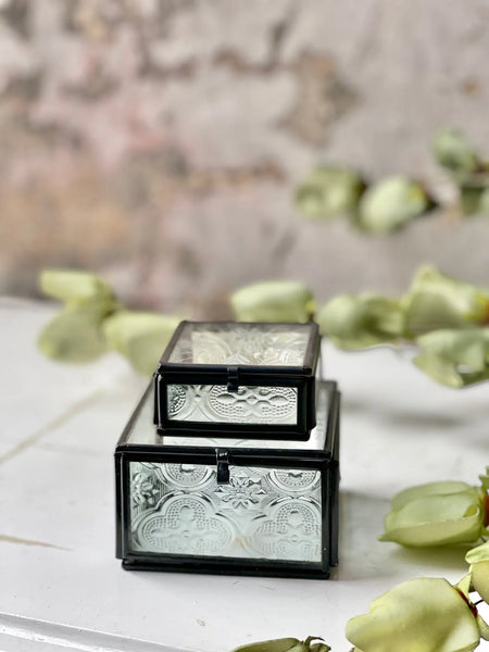 Luxe Embossed Glass Trinket Box