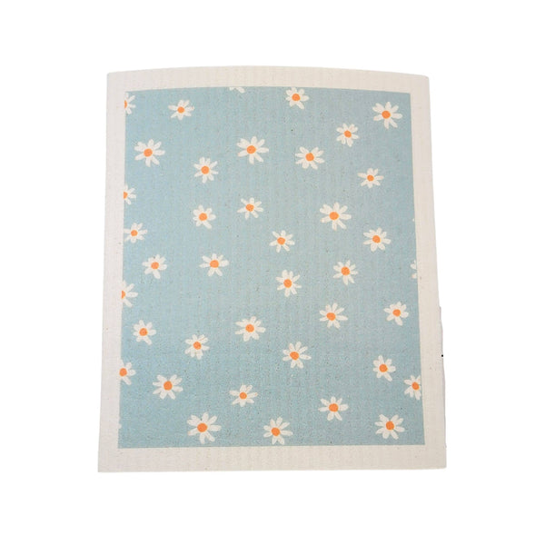 Light Blue With White Flower Swedish Dishcloth