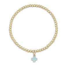Signature Cross Gold Charm Turquoise - Classic Gold 3mm Bead Bracelet